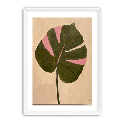 Pink banded leaf on plastered white