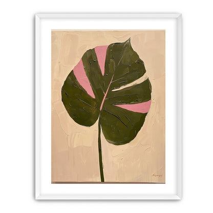 Pink banded leaf on plastered white