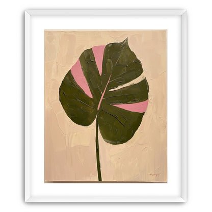 Pink banded leaf on plastered white