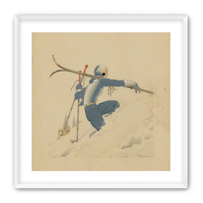 Blue skier in pale snow