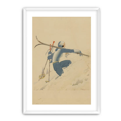 Blue skier in pale snow