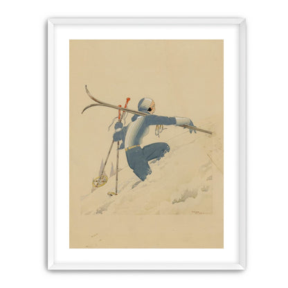 Blue skier in pale snow