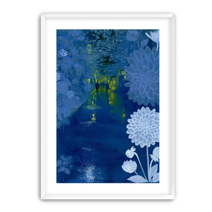 Two walkers under giant flowers
