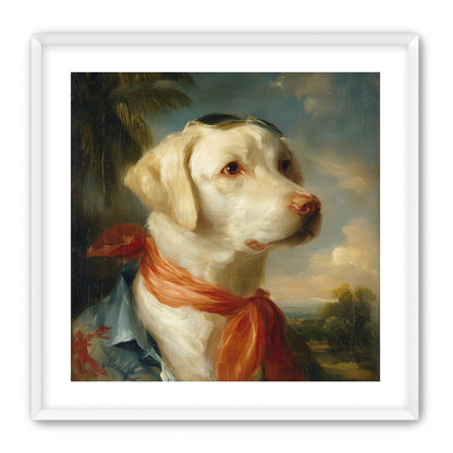 White dog in red scarf