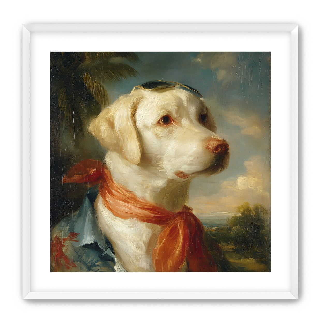 White dog in red scarf