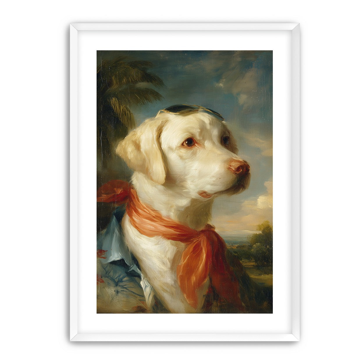 White dog in red scarf