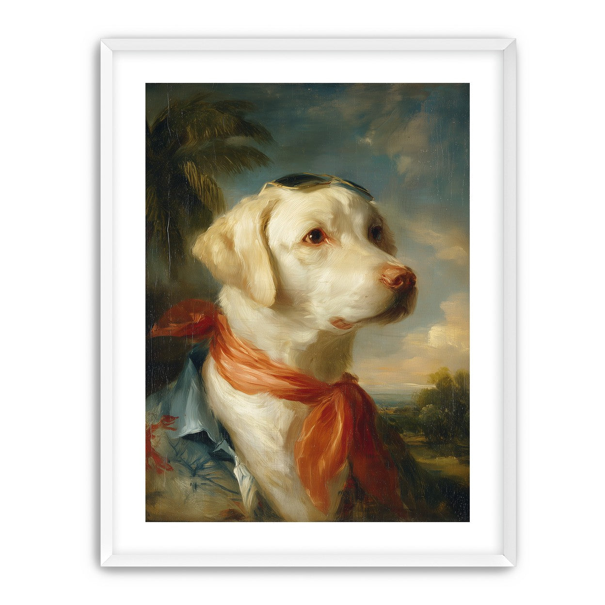 White dog in red scarf