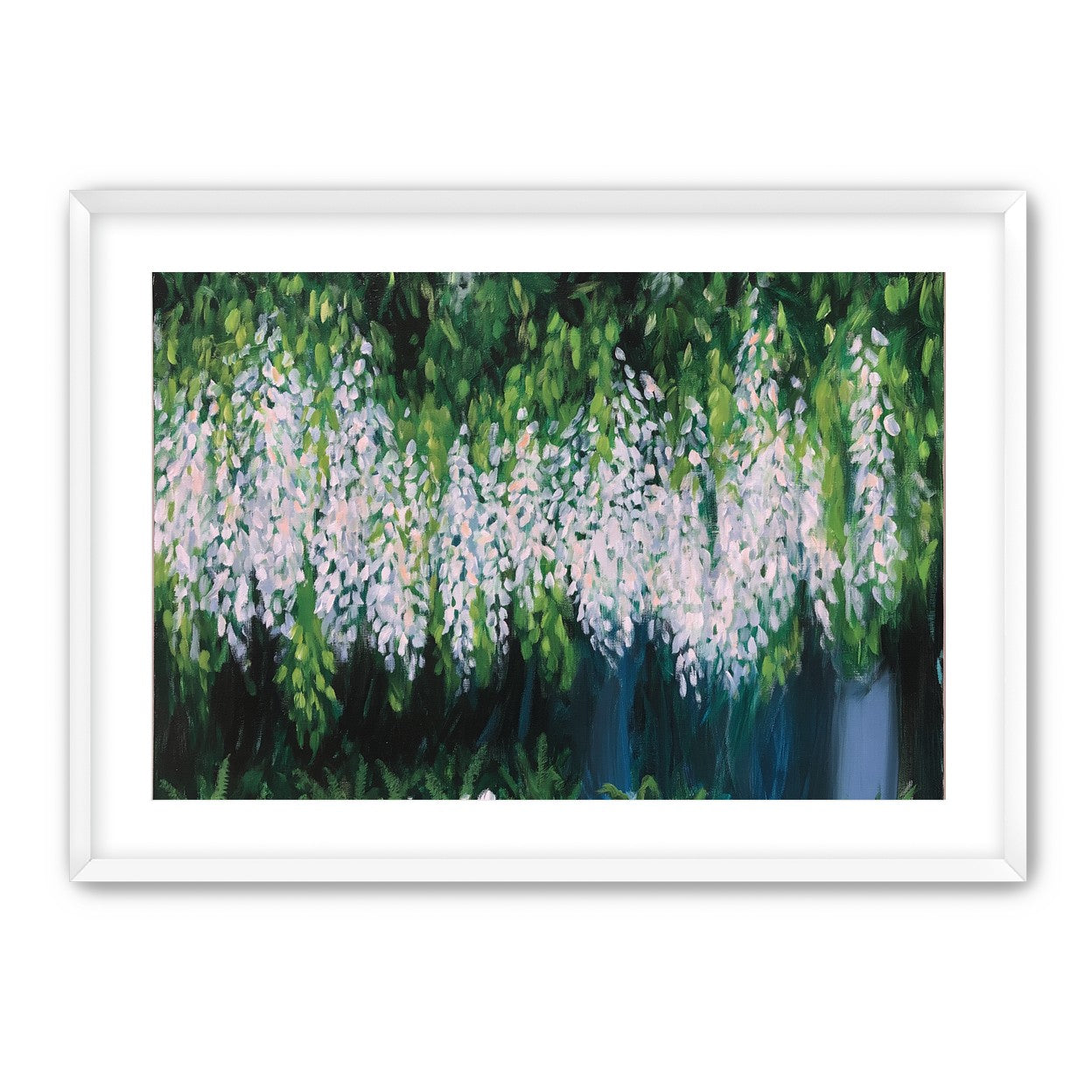 Pale blossoms in green shade