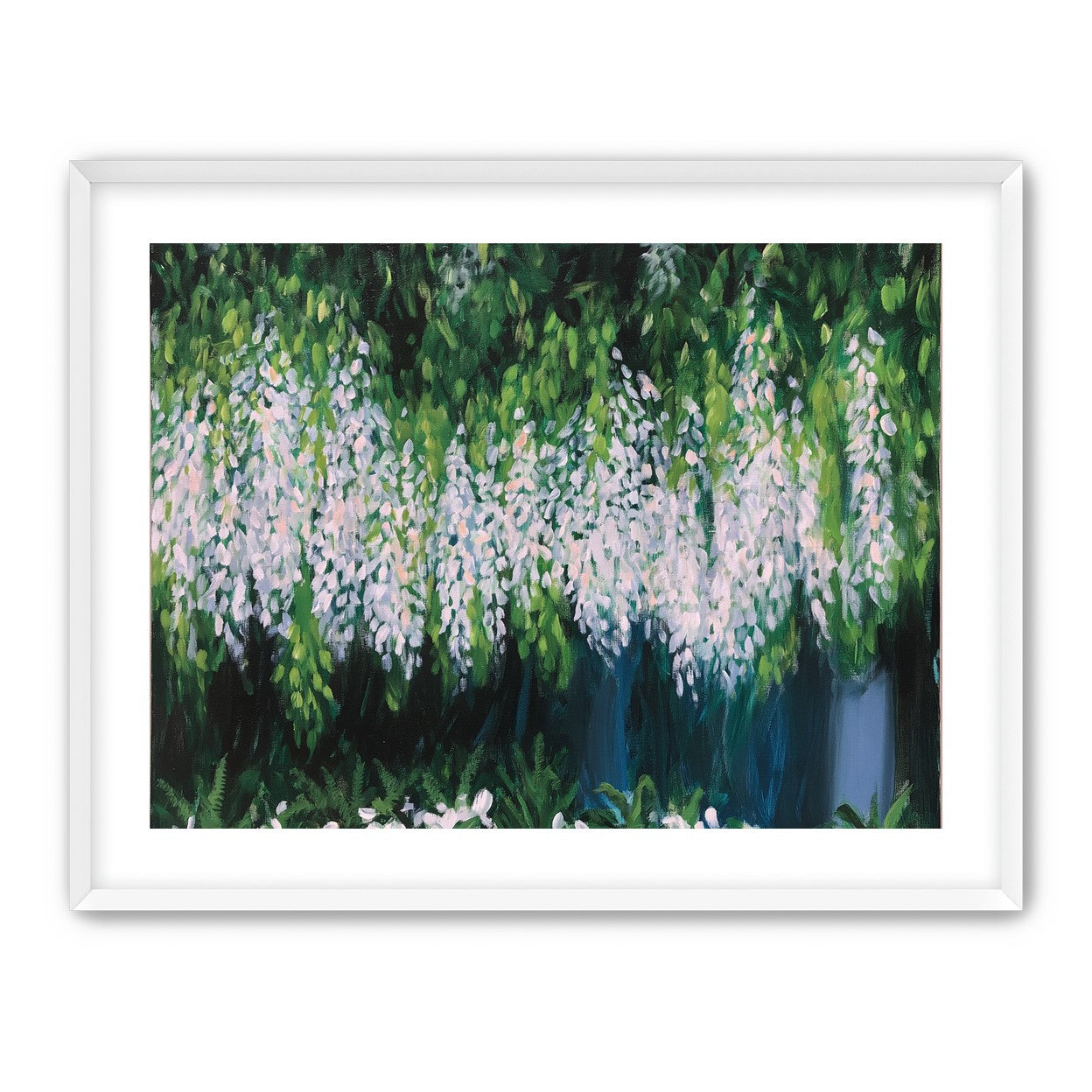 Pale blossoms in green shade