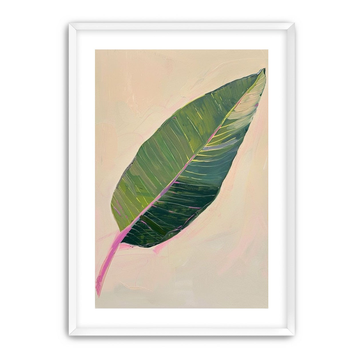 Green leaf with pink spine