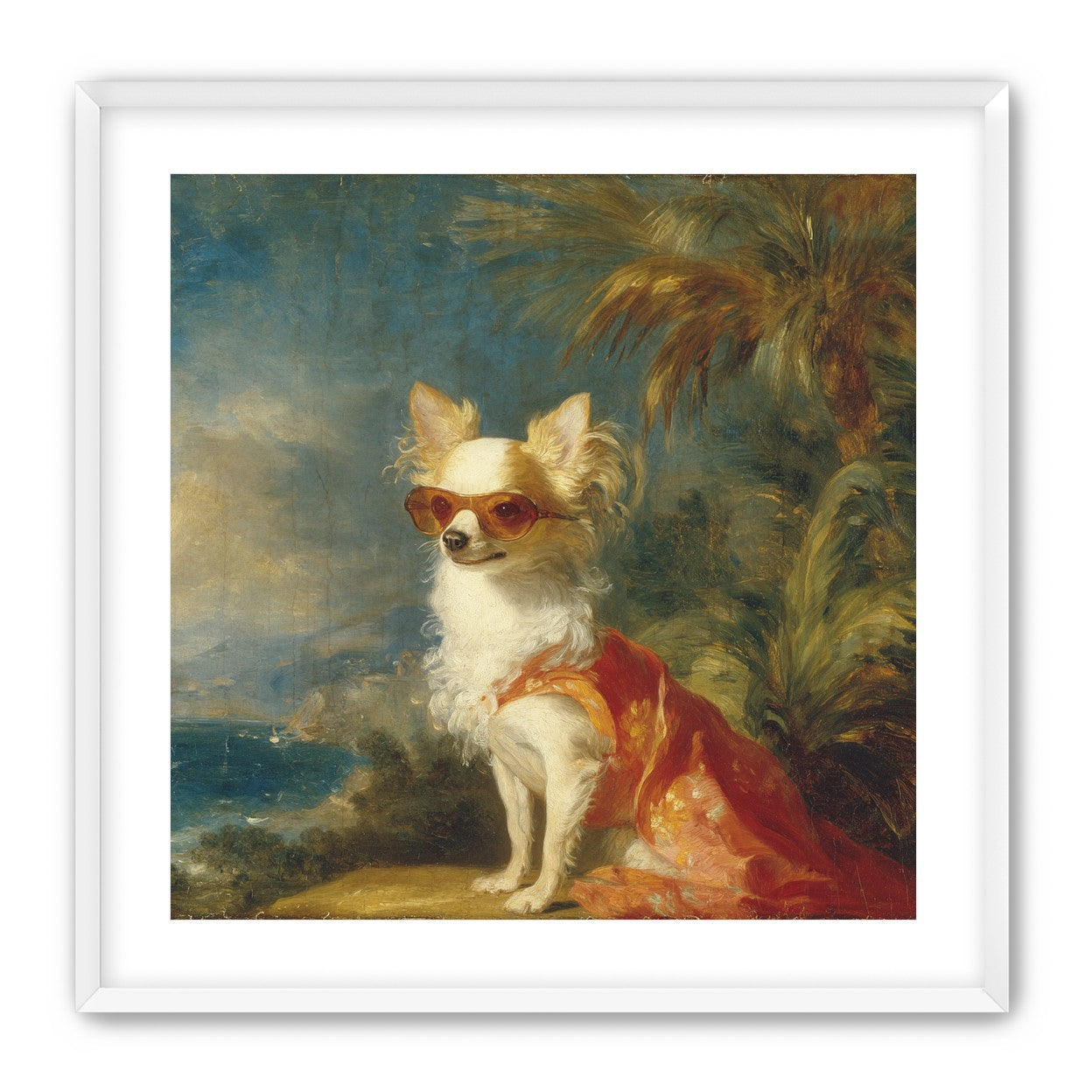 Sunglasses on the seaside dog