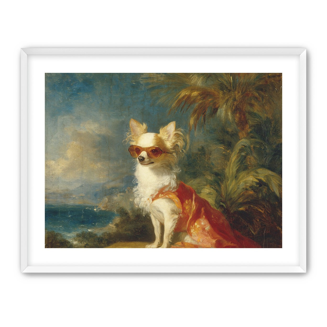 Sunglasses on the seaside dog