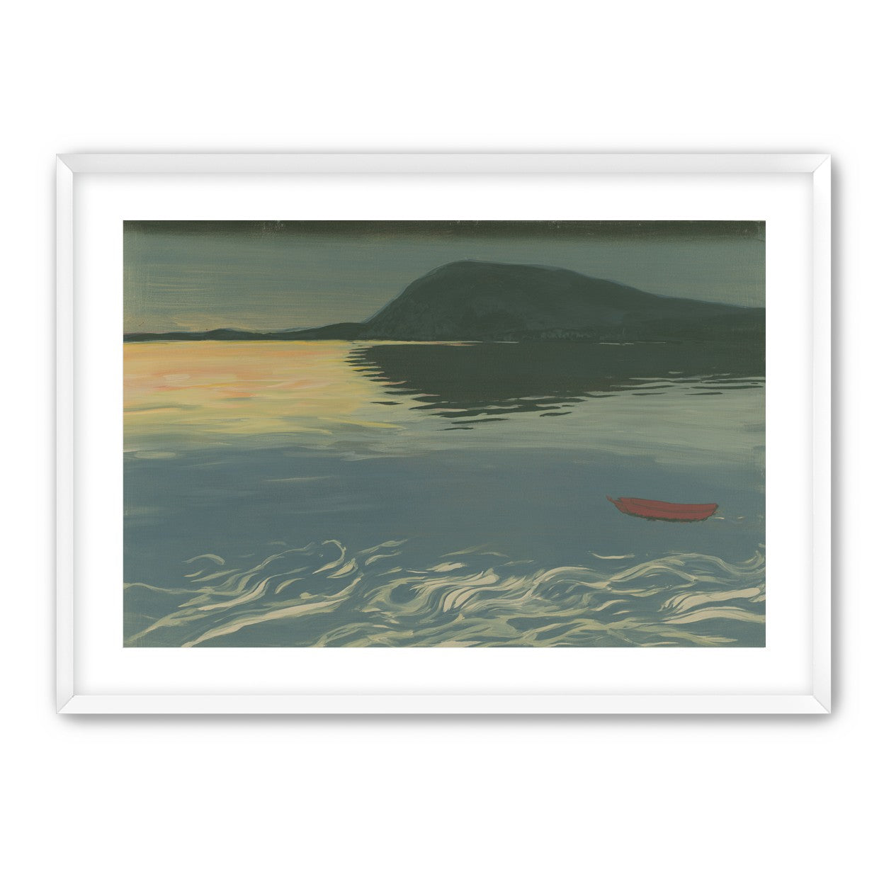 Red boat on still water