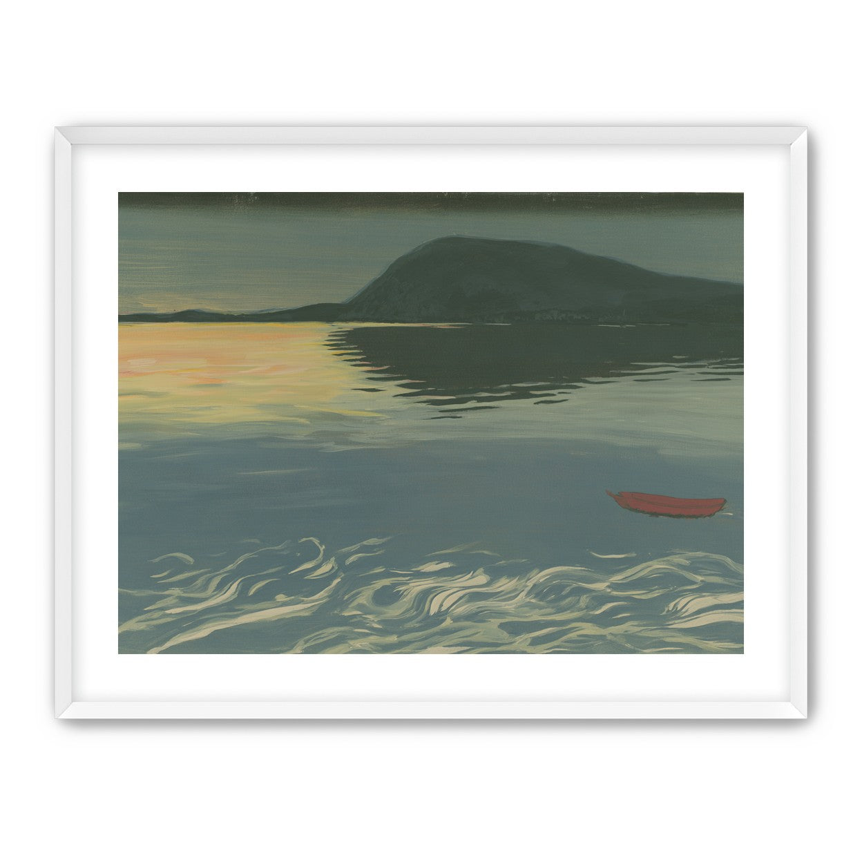 Red boat on still water