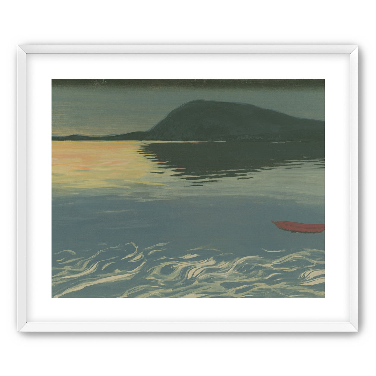 Red boat on still water