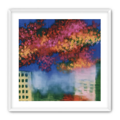 Trees above blurred windows