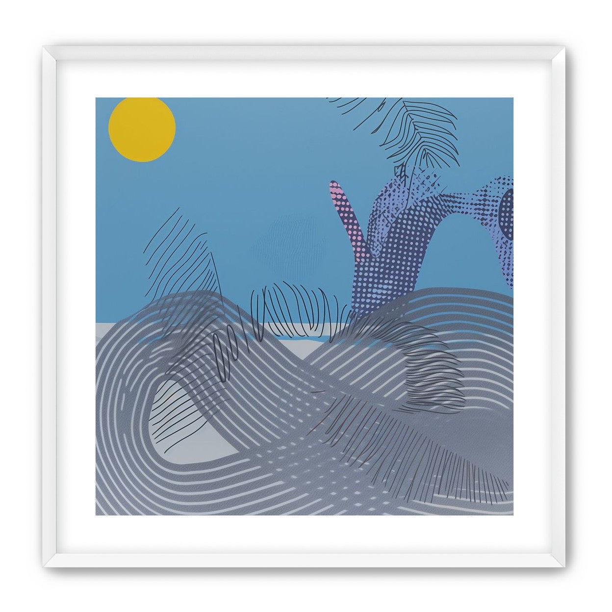 Yellow sun over striped hills