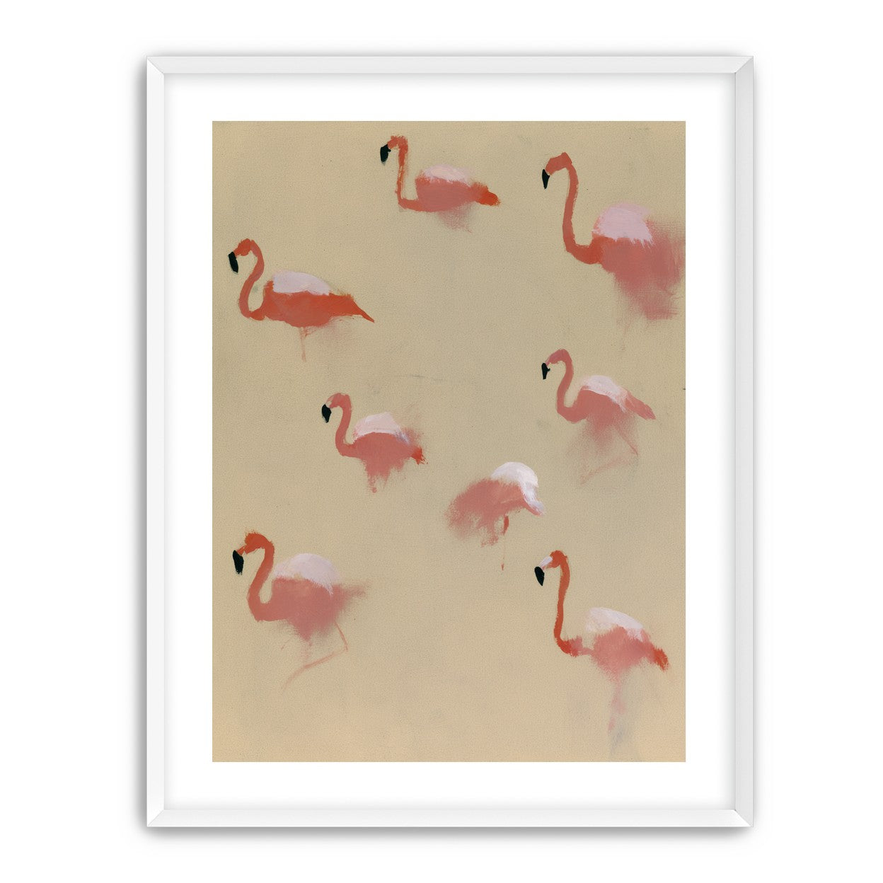 Flamingos in quiet drift