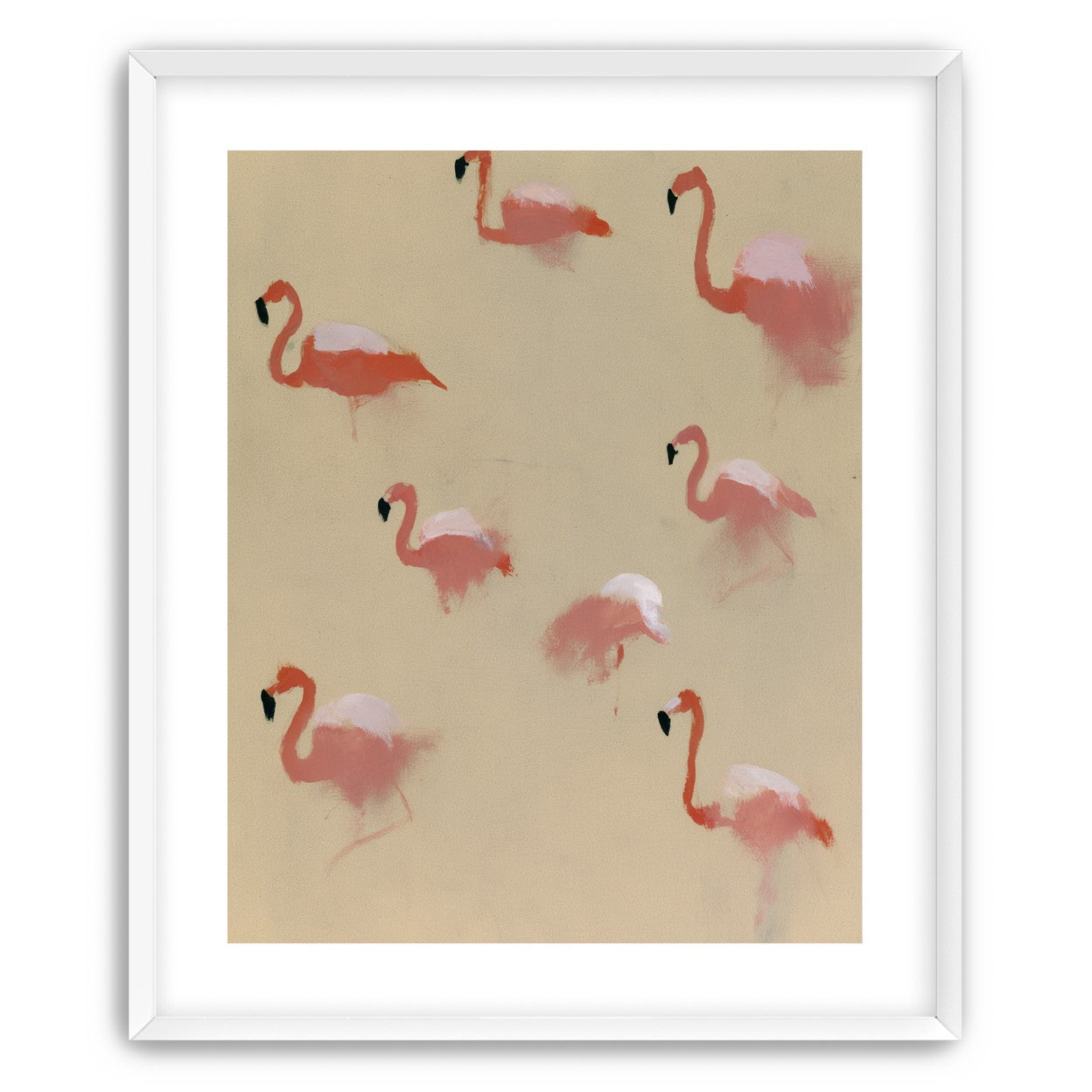 Flamingos in quiet drift
