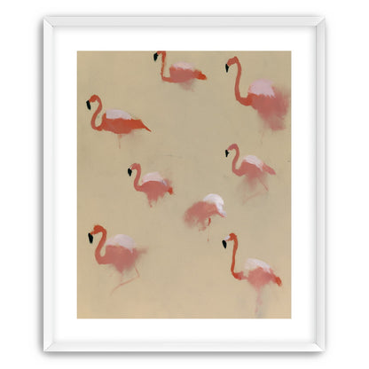 Flamingos in quiet drift