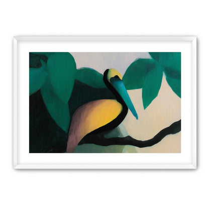 Blue beak in teal leaves