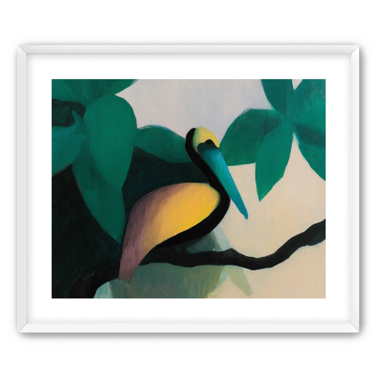 Blue beak in teal leaves
