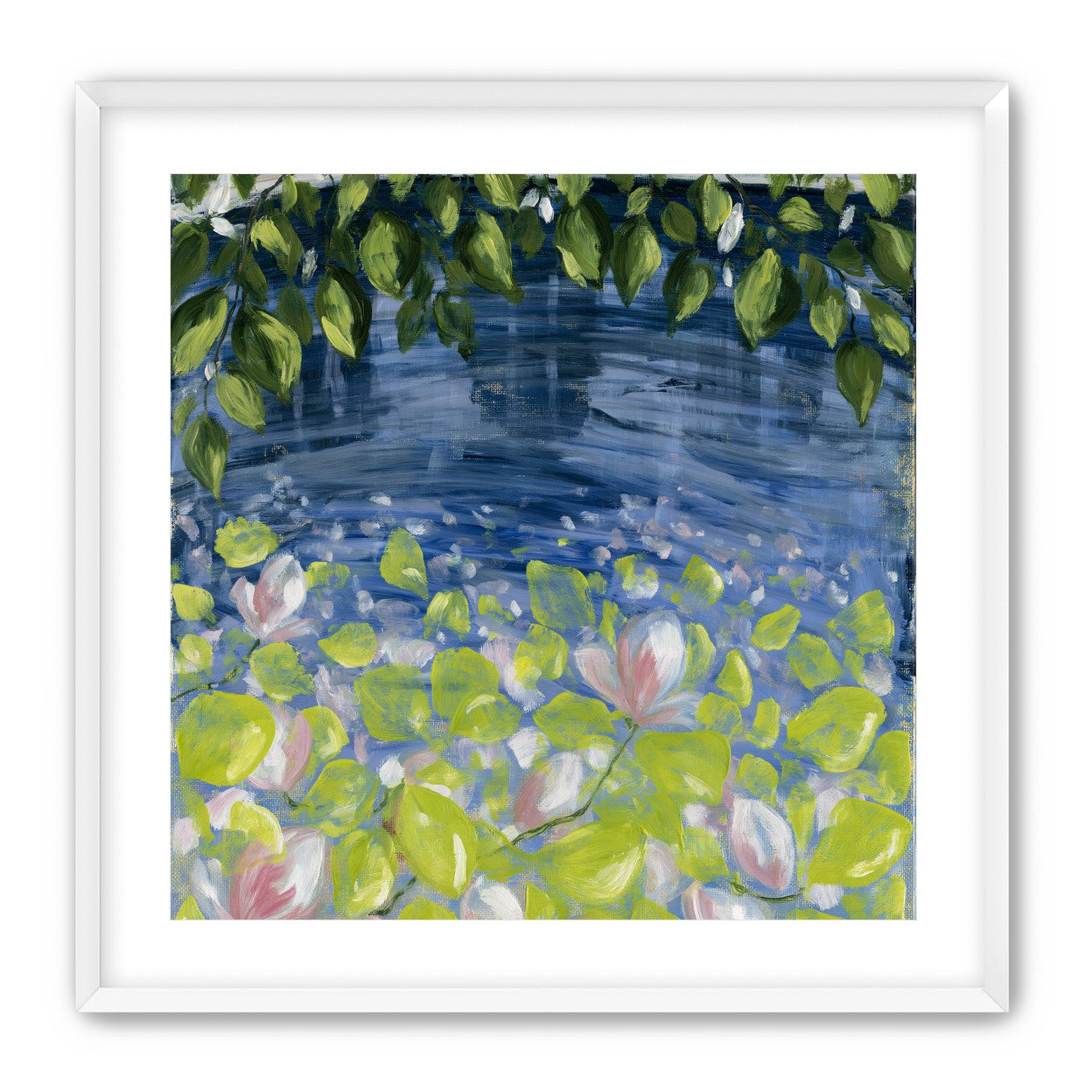 Leaves over lily pond