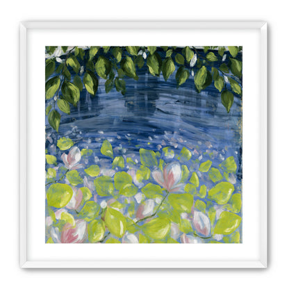 Leaves over lily pond