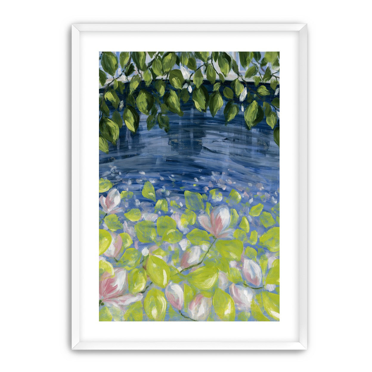 Leaves over lily pond