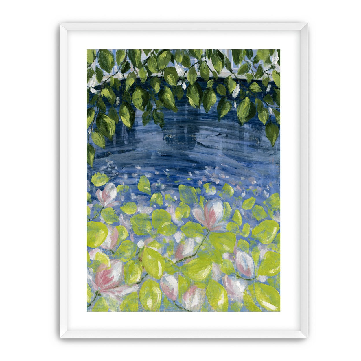 Leaves over lily pond