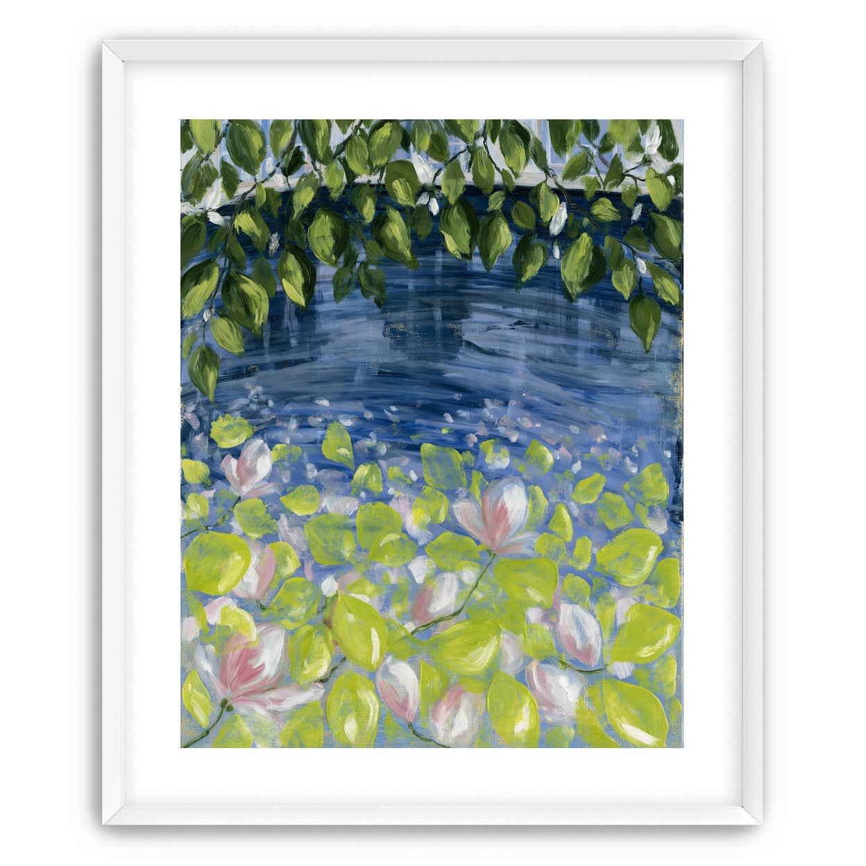 Leaves over lily pond