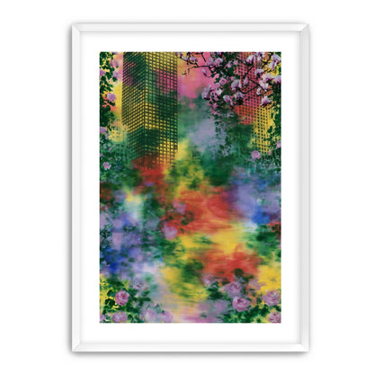 Blossoms over rainbow glass