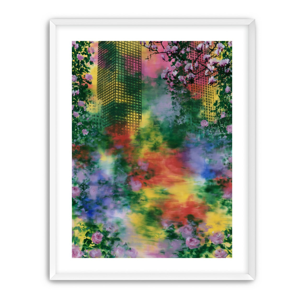 Blossoms over rainbow glass