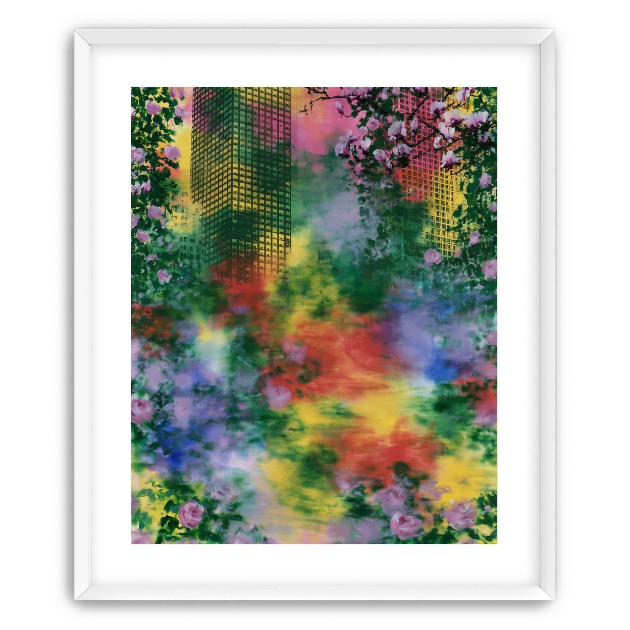 Blossoms over rainbow glass