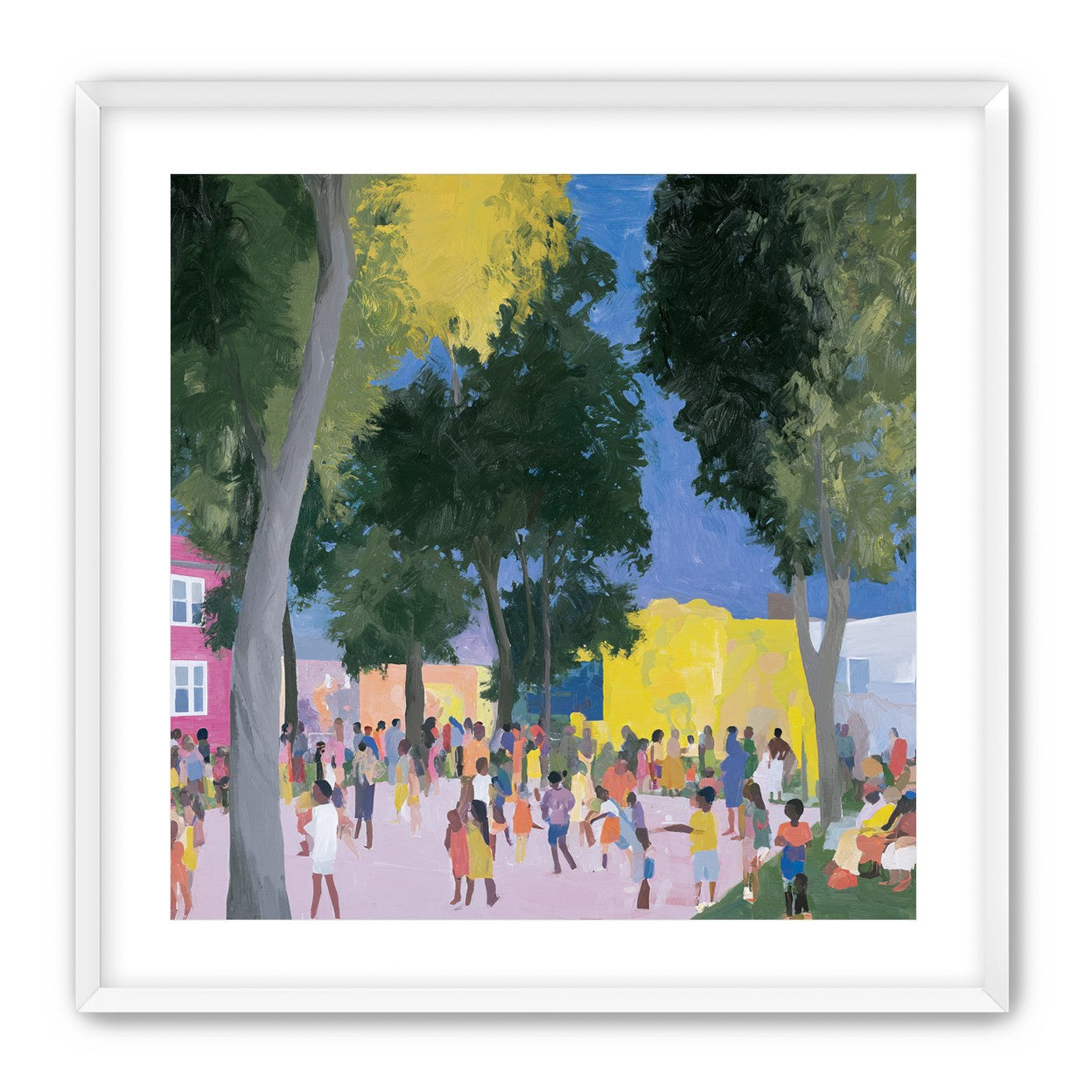 Summer crowd under tall trees