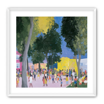 Summer crowd under tall trees