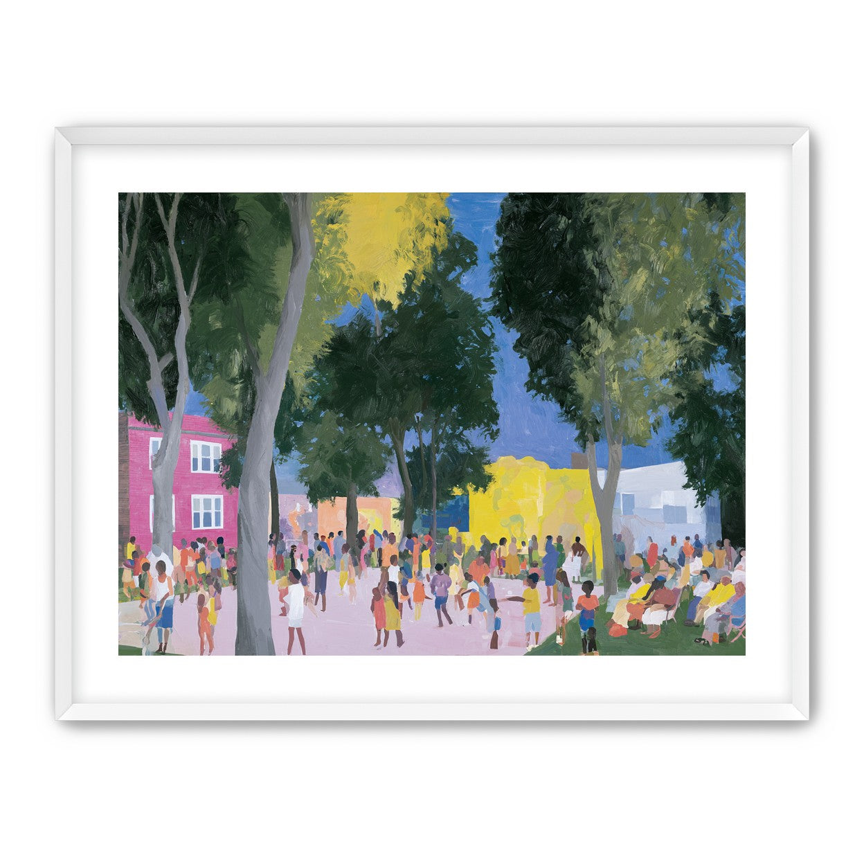 Summer crowd under tall trees