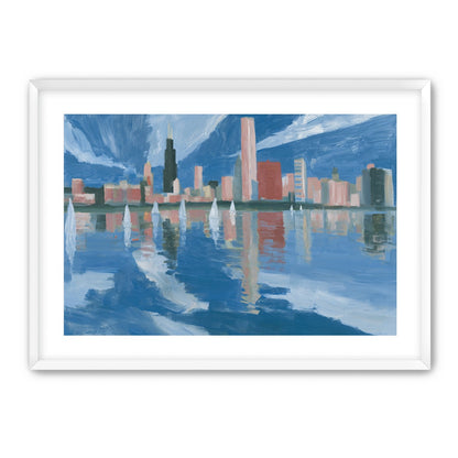 Sailboats before the mirrored skyline