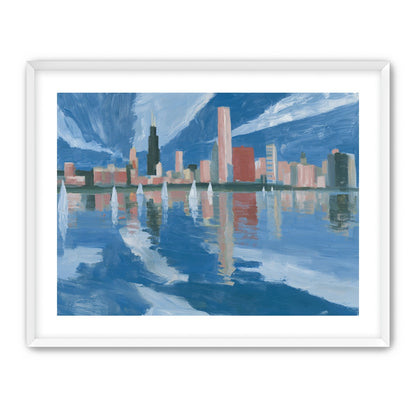 Sailboats before the mirrored skyline