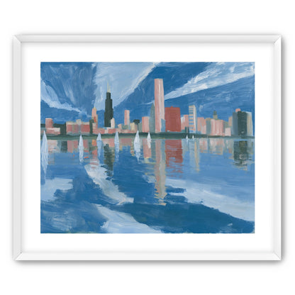Sailboats before the mirrored skyline