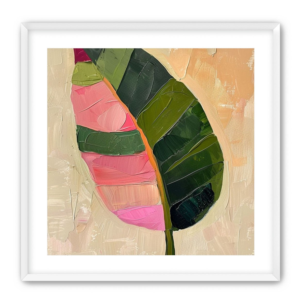 Pink light on a green leaf