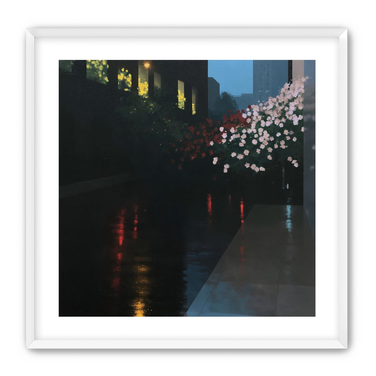 Flowers beside the wet windows
