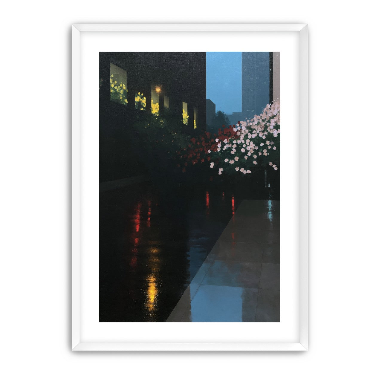 Flowers beside the wet windows