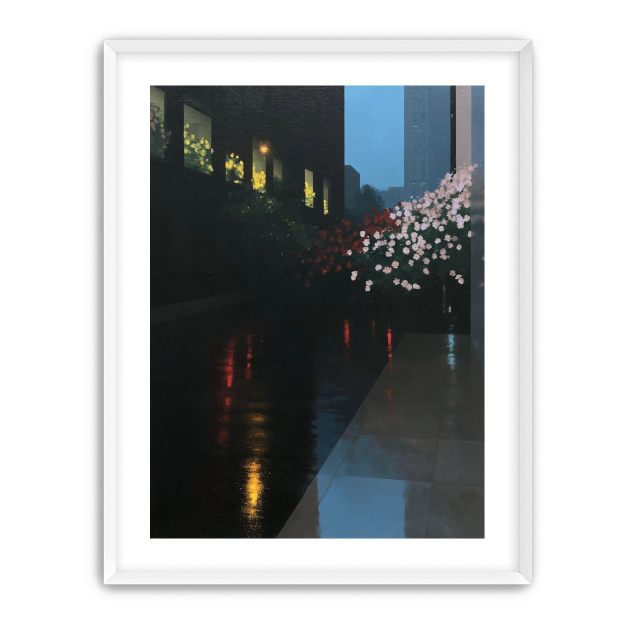 Flowers beside the wet windows