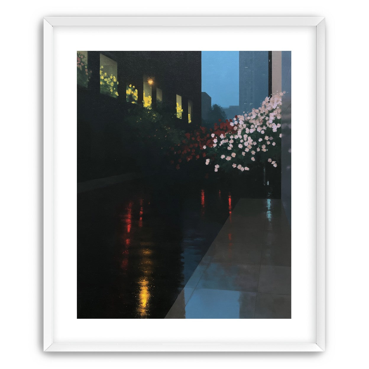 Flowers beside the wet windows