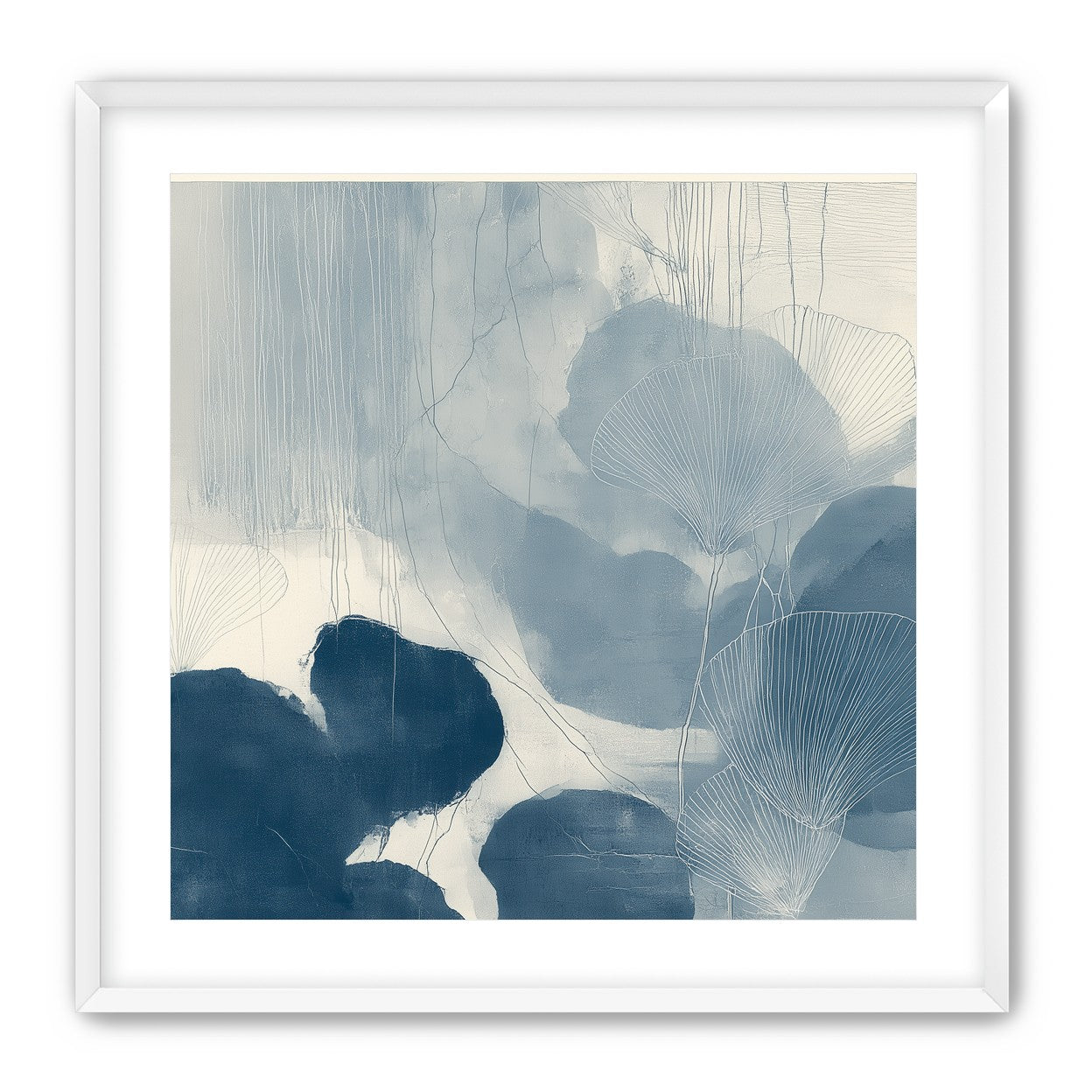 Fan leaves in blue wash