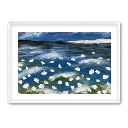 White flowers in blue wind