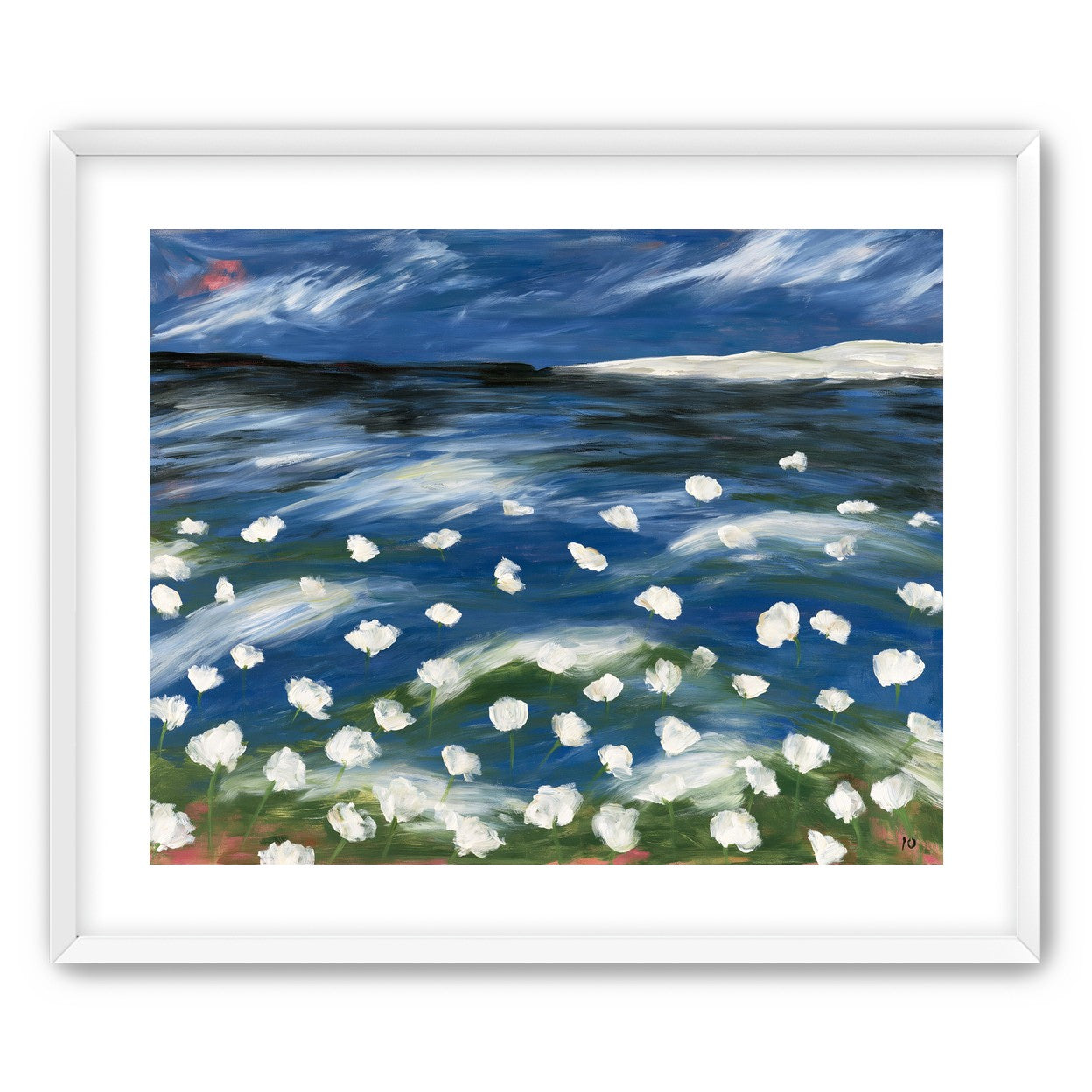 White flowers in blue wind