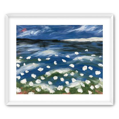 White flowers in blue wind