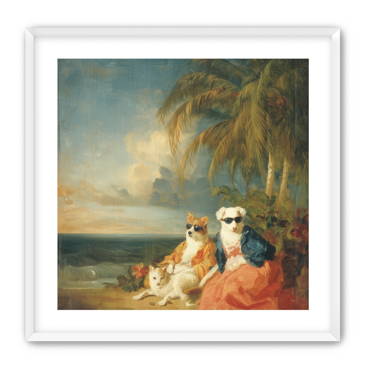 Sunglasses dogs under palms